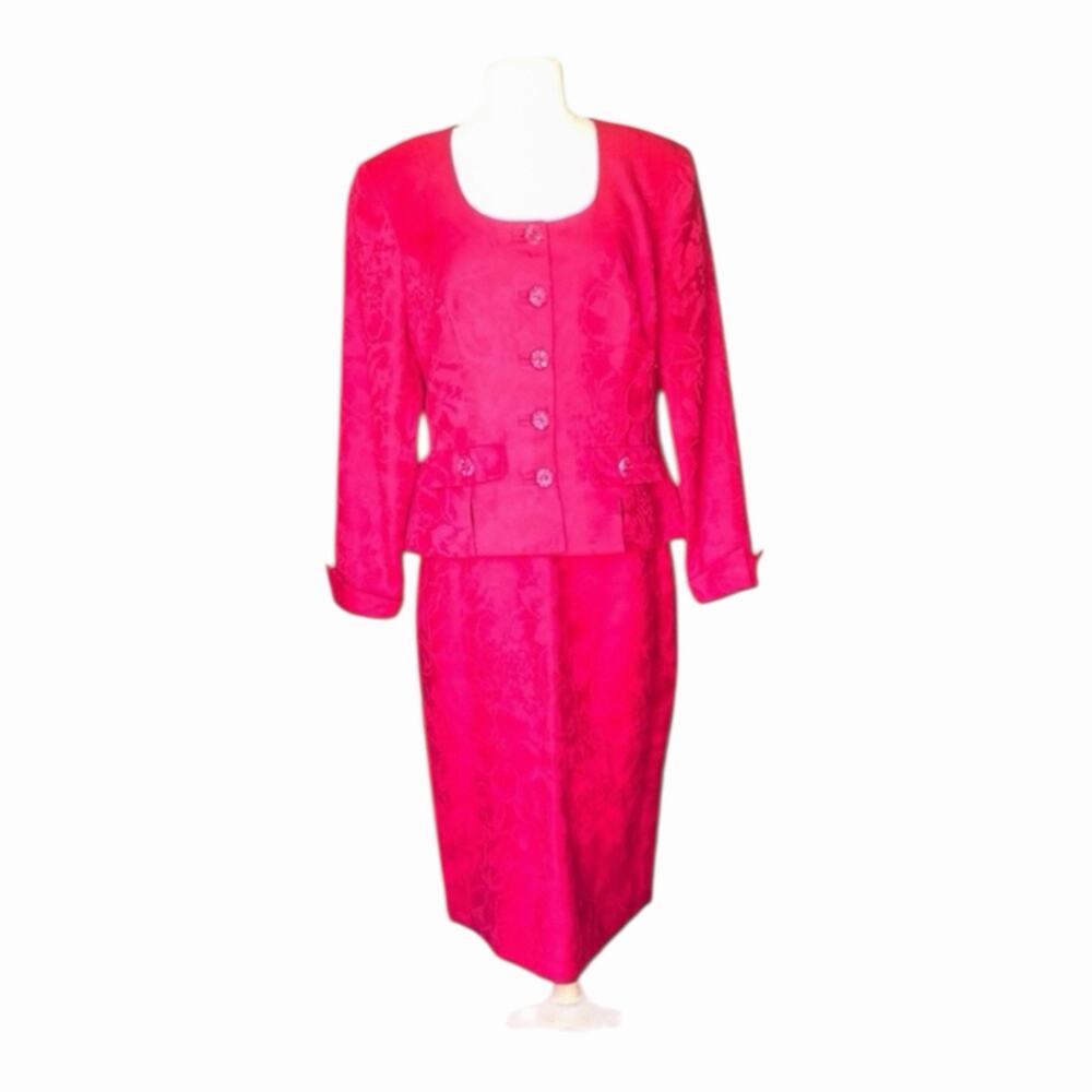 Vintage 1960’s Timeless by Howard Wolf Pink Red Two Piece Jacket Skirt Suit Sz 8